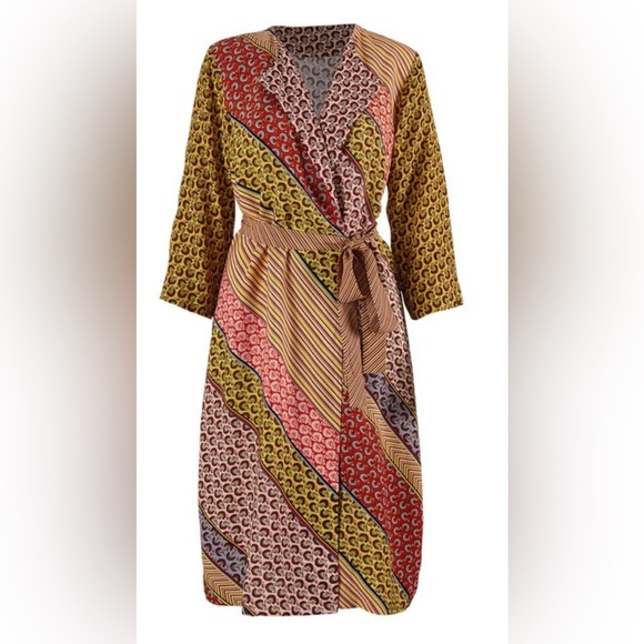 Cabi Kimono Poet Duster Jacket Dress Womens S Boho Patchwork Print Belted new - Picture 1 of 13